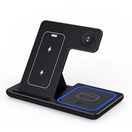 Scenteck 30W Fast Wireless Charger Stand - 3-in-1 Foldable Charging Station for iPhone 11/12/13/14/15, Apple Watch 5/6/7/8/9, and AirPods Pro